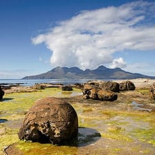 A rugged landscape on the Isle of Rum in the Hebrides.
