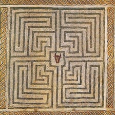 Artwork depicting the Minotaur in a labyrinth