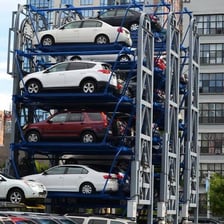 A car park showing many marked parking bays