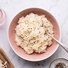 A bowl of creamy risotto made with short-grain rice.