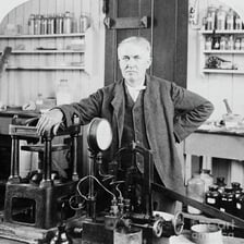 A historical portrait of inventor Thomas Edison.