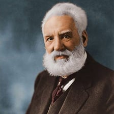 A portrait of Alexander Graham Bell, the telephone inventor