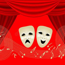 A theatre stage combined with a musical song motif