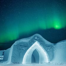 Traditional igloos made of snow in an Arctic landscape