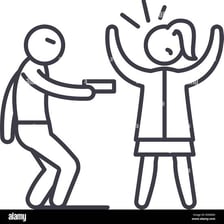 Illustration showing a robbery and a person making a nodding gesture