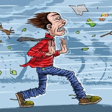 A person standing firmly against strong wind