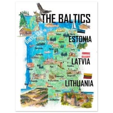 A map and landscape view representing Estonia