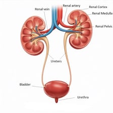 An educational illustration of a human kidney