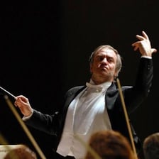 A maestro conducting an orchestra