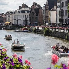 A historic canal and buildings in Ghent, Belgium.