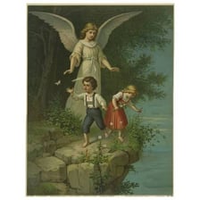 A guardian angel depicted protecting a child.