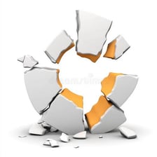 An object shown breaking into separate fragments