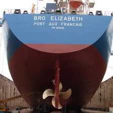 The rear section of a ship seen from behind