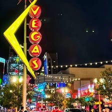 The illuminated Las Vegas Strip at night in Nevada.