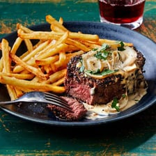 A steak served as a meal