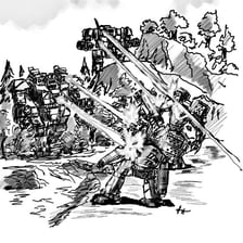 An illustration depicting one person being attacked.