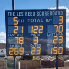 A cricket scoreboard recording an extra run.