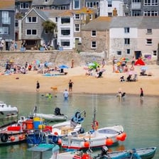 The harbor and coastal buildings of St Ives in Cornwall.