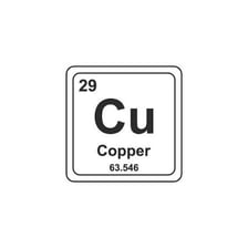 A chemistry illustration identifying copper with the symbol Cu