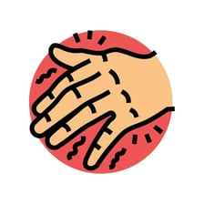 A simple medical illustration representing an involuntary hand tremor