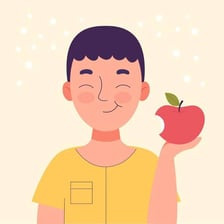 An educational illustration showing a person taking food into the mouth