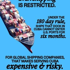 A cargo ship held at a port during a trade restriction