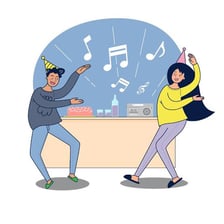 Two people together at a party.