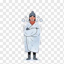 A person shivering while bundled up in a coat