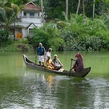A small boat on a quiet, isolated stretch of water