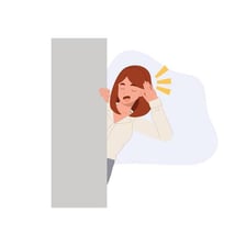 An illustration of a person secretly listening through a wall