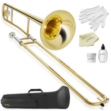 A musician playing a slide trombone.