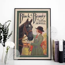 An illustration of a black horse associated with Black Beauty.