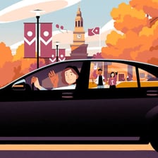 A rideshare car shown alongside an ant representing a worker