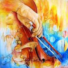 An artist shown receiving inspiration from a classical muse.