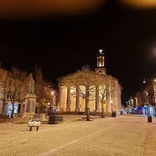 A view of streets and historic buildings in Elgin, Scotland