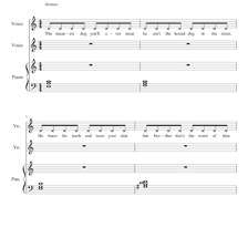 Sheet music representing a repeated musical theme.