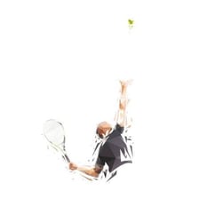 A tennis player serving to begin a rally