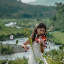 A healthy-looking person playing a violin.