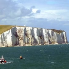 Dover harbour beneath the white cliffs in England