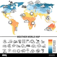 A weather forecast map displaying meteorological symbols