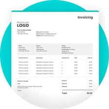 A business invoice showing listed goods and an amount due