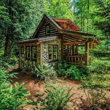 A small wooden hut or cabin in a natural setting.