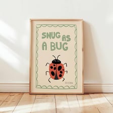 A small illustrated insect in a cozy setting