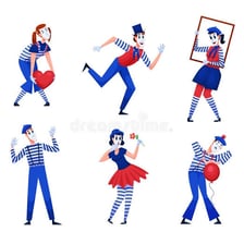 A street mime performing silently with expressive gestures