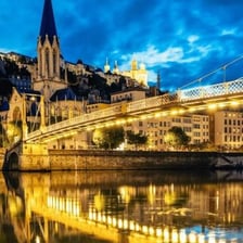 A view of Lyon, France, with the city and its rivers.