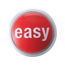 A red Staples Easy Button used for the “That was easy” slogan.