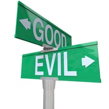 A symbolic illustration contrasting good and evil
