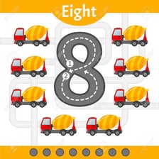 An educational illustration representing the number eight with the Spanish word ocho.