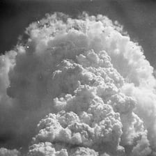 A mushroom cloud from an atomic bomb explosion.