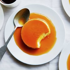 A caramel-topped flan served on a plate